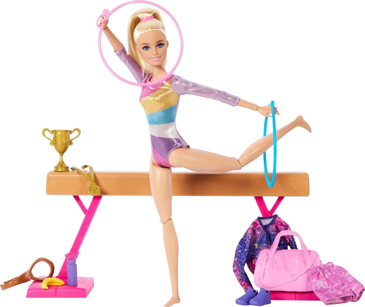باربي لعب الجمباز مع دمية شقراء دمية مع اكسسوارات Barbie