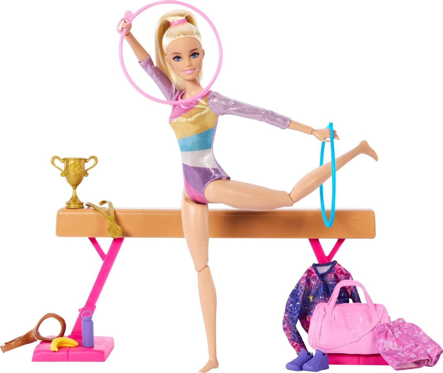 باربي لعب الجمباز مع دمية شقراء دمية مع اكسسوارات Barbie