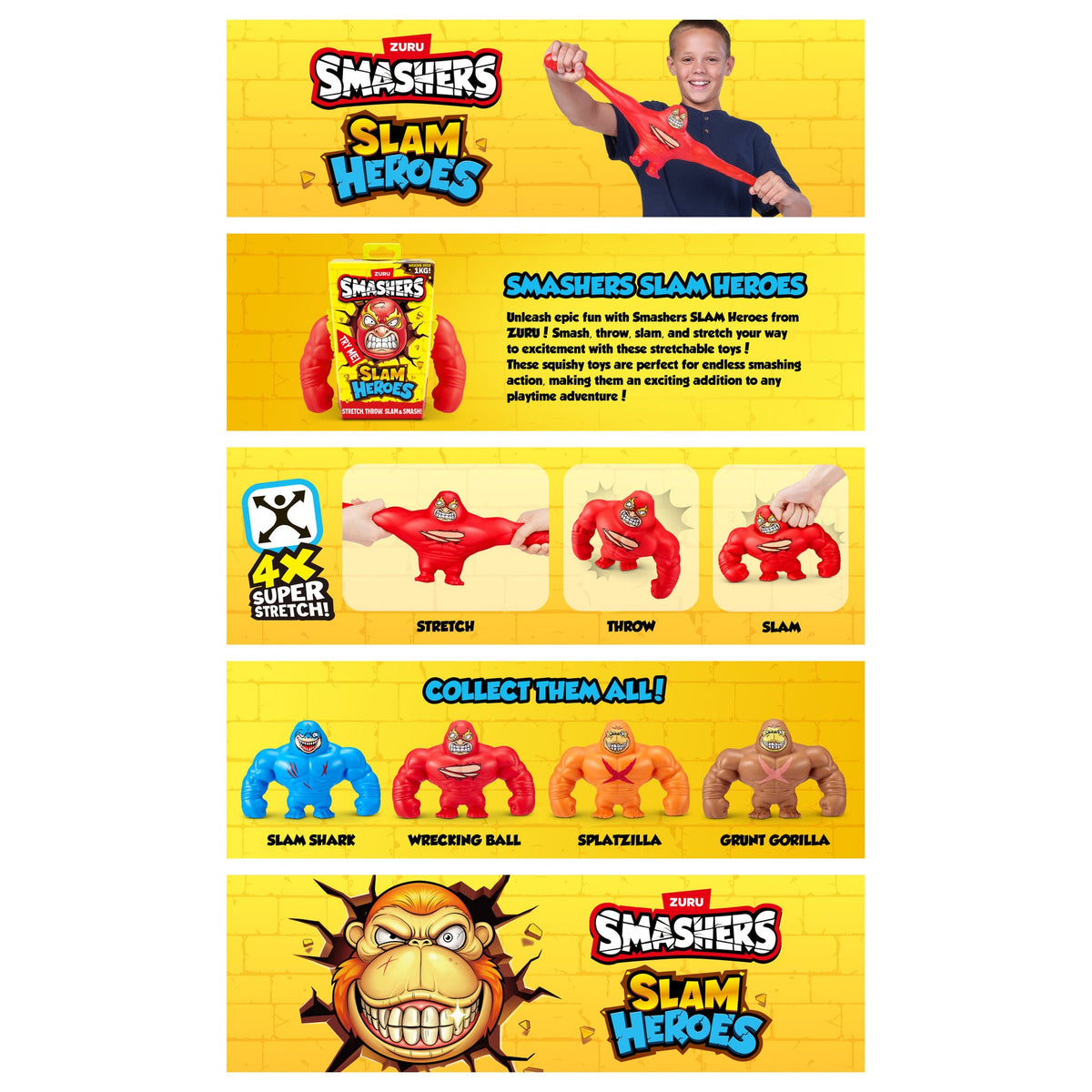 زورو سماشرز سلام غوريلا المطاطي متنوع التمدد والضغط Zuru