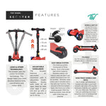 تايني ويل سكوتر أحمر و أسود 3 كفرات قابل للطي سكوتر 3 عجلات Tiny Wheel