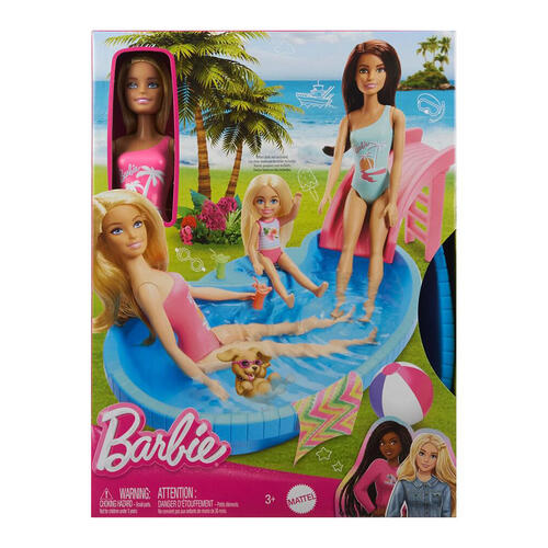 باربي دمية وحمام سباحة بشعر أشقر دمية مع اكسسوارات Barbie