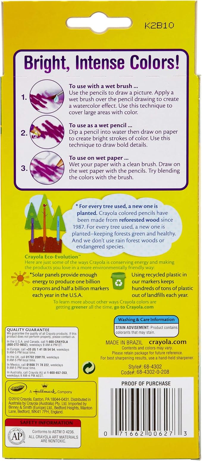 كرايولا اقلام رصاص ملونة بالوان مائية 12 قطعة رسم و تلوين Crayola