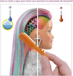 باربي دمية ليوبارد رينبو هير شقراء بميزة شعر مرقط ذو لون متغير رينبو دمية مع اكسسوارات Barbie