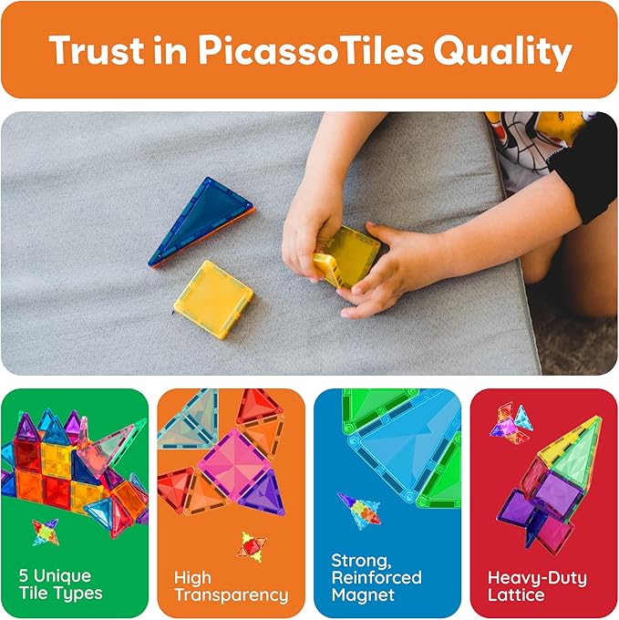 بيكاسو تايلز مكعبات مسار رخامي 60 قطعة مكعبات المغناطيس Picasso Tiles