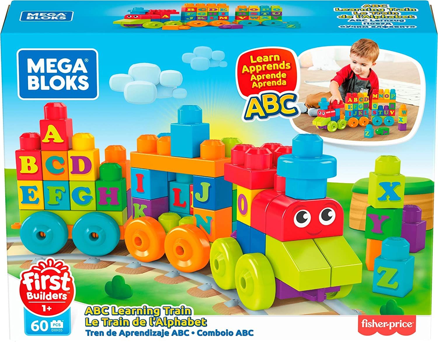 ميجا بلوكس لعبة مكعبات بناء قطار الحروف الانجليزية 60 قطعة المكعبات الكبيرة MEGA BLOKS