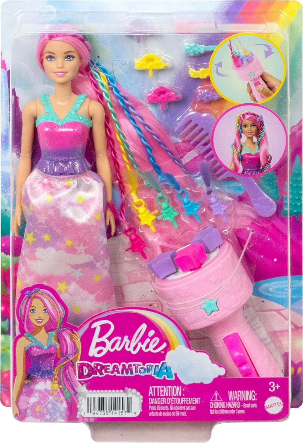 باربي دمية باربي بشعر الوان قوس قزح مع اداة لف الشعر دمية مع اكسسوارات Barbie