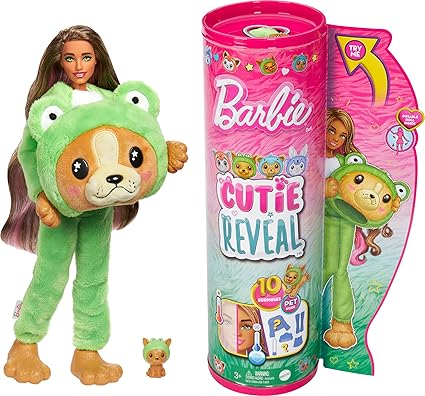 باربي دمية واكسسوارات كيوتي ريفيل الضفدع مع 10 مفاجآت دمية مع اكسسوارات Barbie