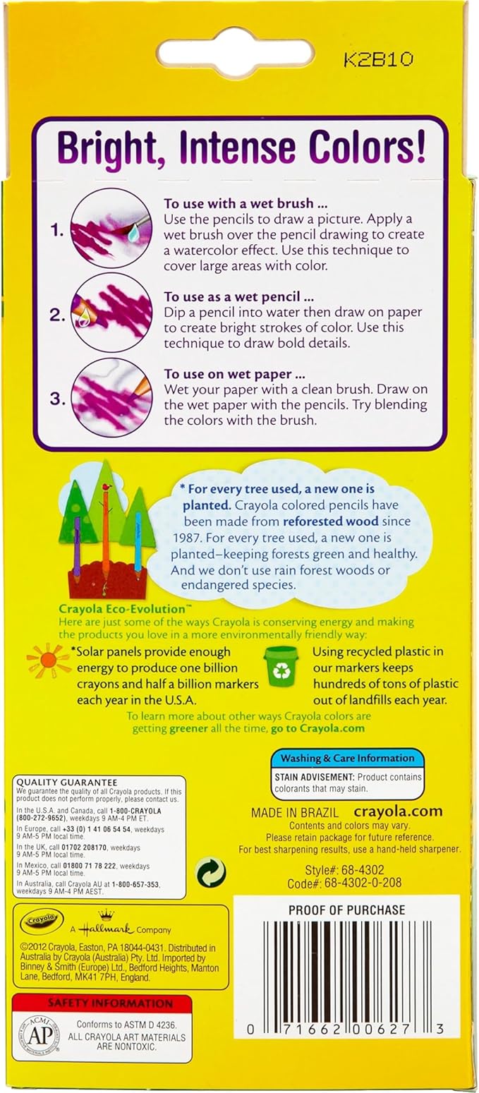 كرايولا اقلام رصاص ملونة بالوان مائية 12 قطعة رسم و تلوين Crayola