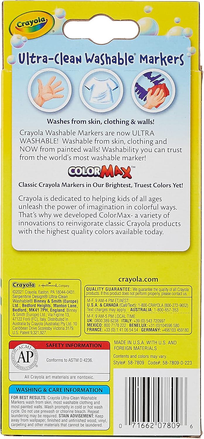كرايولا قلام ماركر قابلة للغسل من الترا كلين 8 قطع رسم و تلوين Crayola