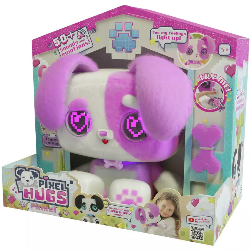 بيكسل هوجز دمية جرو العناق الإلكترونية وردي الالعاب القطنية Pixel Hugs