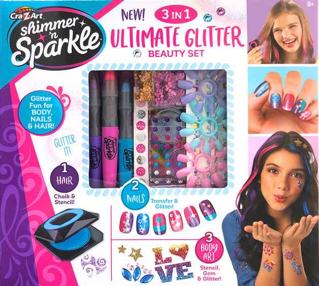 شيمر اند سباركل مجموعة تجميل لامعة 3 في 1 المكياج والتجميل Shimmer N Sparkle