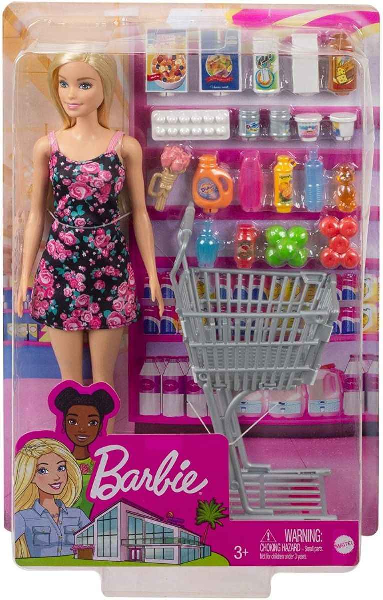 باربي دمية وسوبر ماركت مع عربة تسوق و20 قطعة دمية مع اكسسوارات Barbie