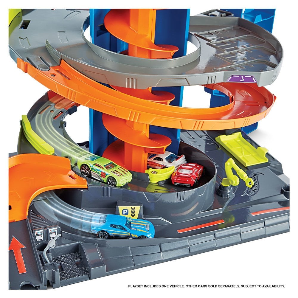 هوت ويلز العاب سيتي ميجا جراج مع مصعد حلزوني سيارات داي كاست HotWheels