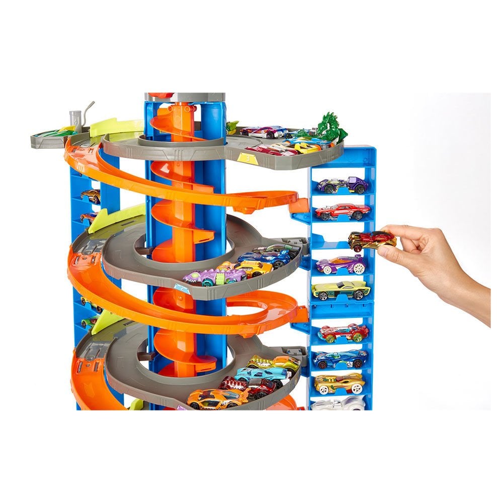 هوت ويلز العاب سيتي ميجا جراج مع مصعد حلزوني سيارات داي كاست HotWheels