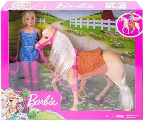 باربي دمية وحصان أشقر الشعر دمية مع اكسسوارات Barbie