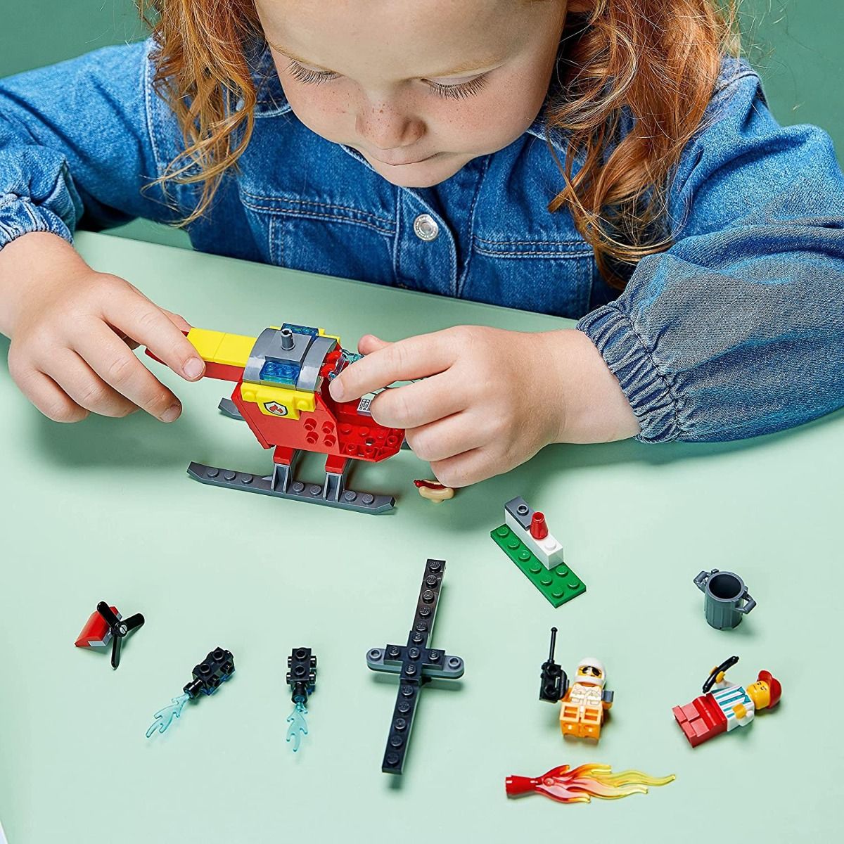 ليجو مكعبات بناء مروحية الإطفاء مكعبات التركيب LEGO