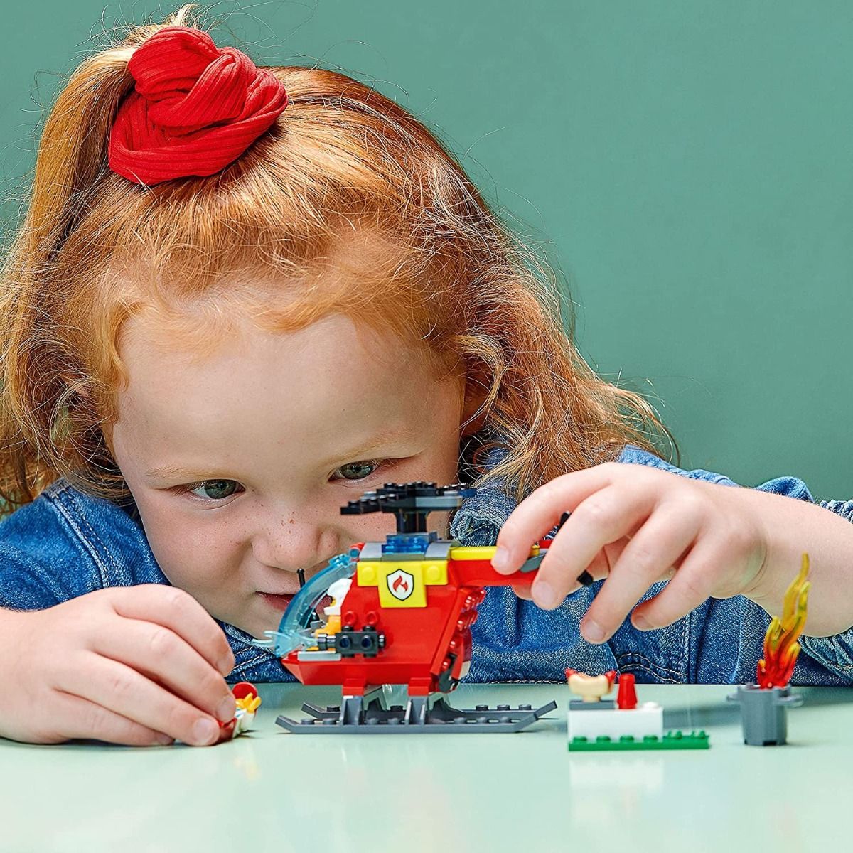ليجو مكعبات بناء مروحية الإطفاء مكعبات التركيب LEGO