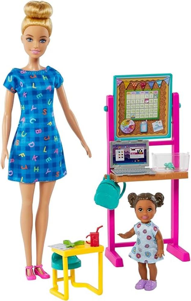 باربي دمية معلمة شقراء مع دمية صغيرة واكسسوارات دمية مع اكسسوارات Barbie