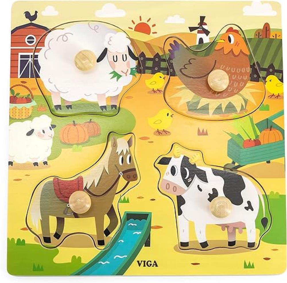 فيجا لعبة بزل بتصميم حيوانات مزرعة بمقبض 4 قطع العاب البزل VIGA