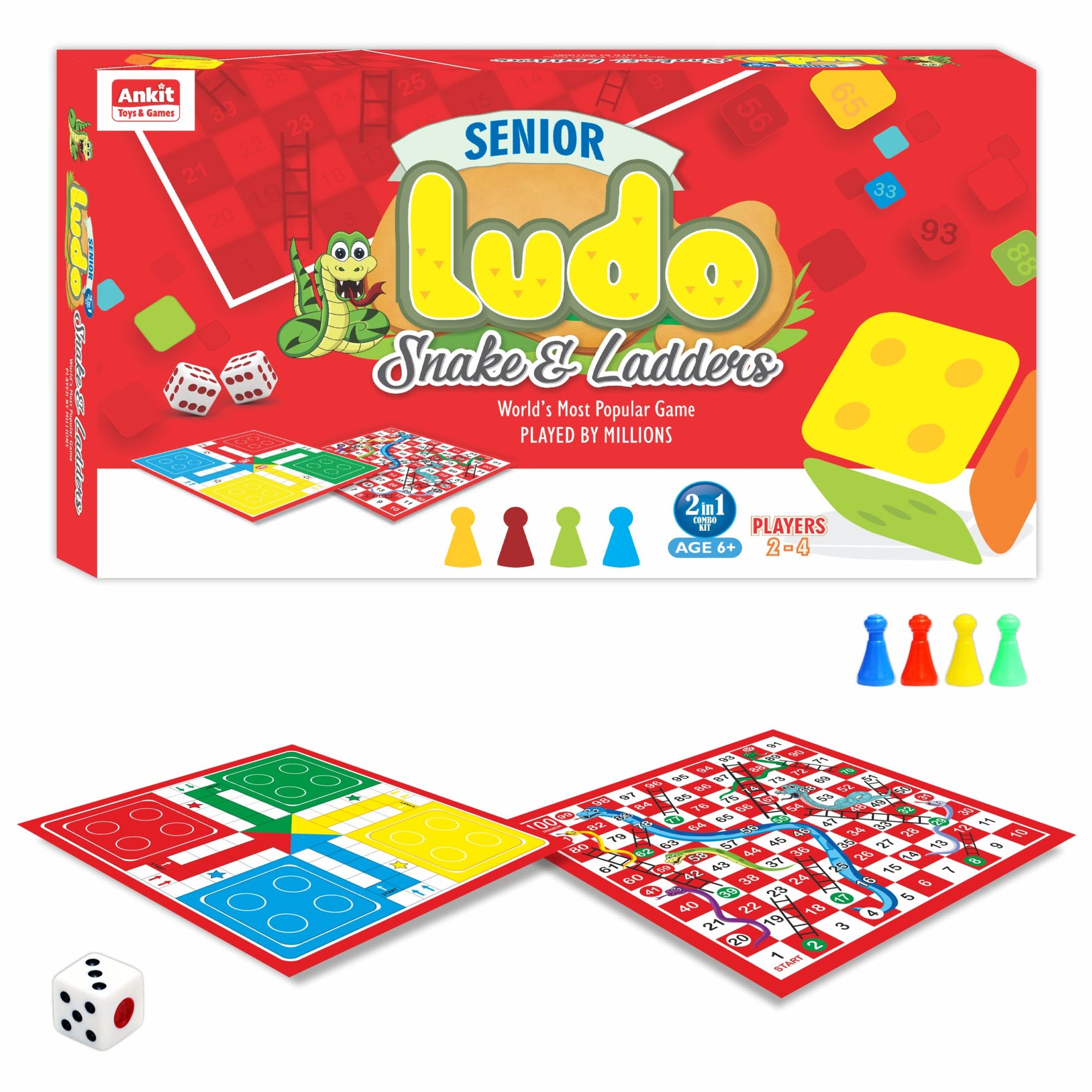 انكيت تويز ألعاب لوحية لعبة لودو 2 في 1 مع لعبة السلم والثعبان العاب لوحية Ankit toys