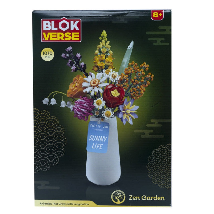 بلوك فيرس جاردن مزيج زهور بوعاء أبيض 1070 قطعة مكعبات التركيب BLOK VERSE