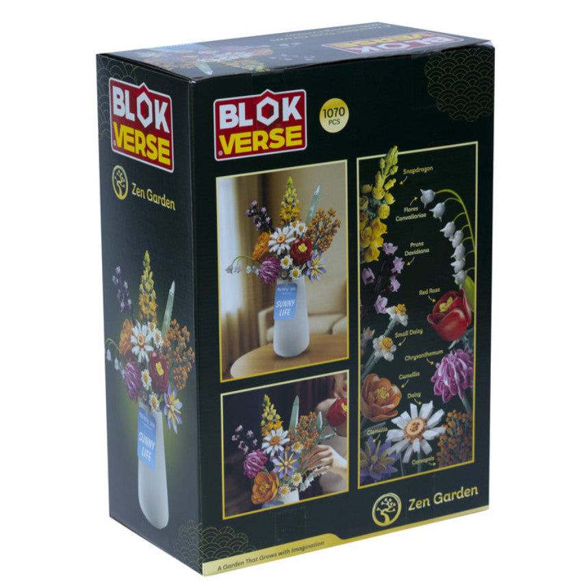 بلوك فيرس جاردن مزيج زهور بوعاء أبيض 1070 قطعة مكعبات التركيب BLOK VERSE