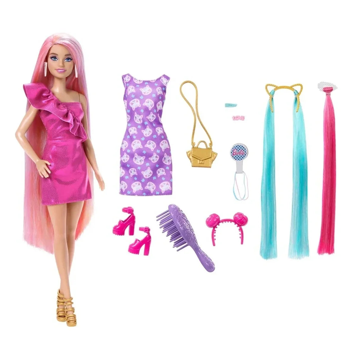 باربي دمية شعر مرح وفاخر مع شعر و10 اكسسوارات دمية مع اكسسوارات Barbie