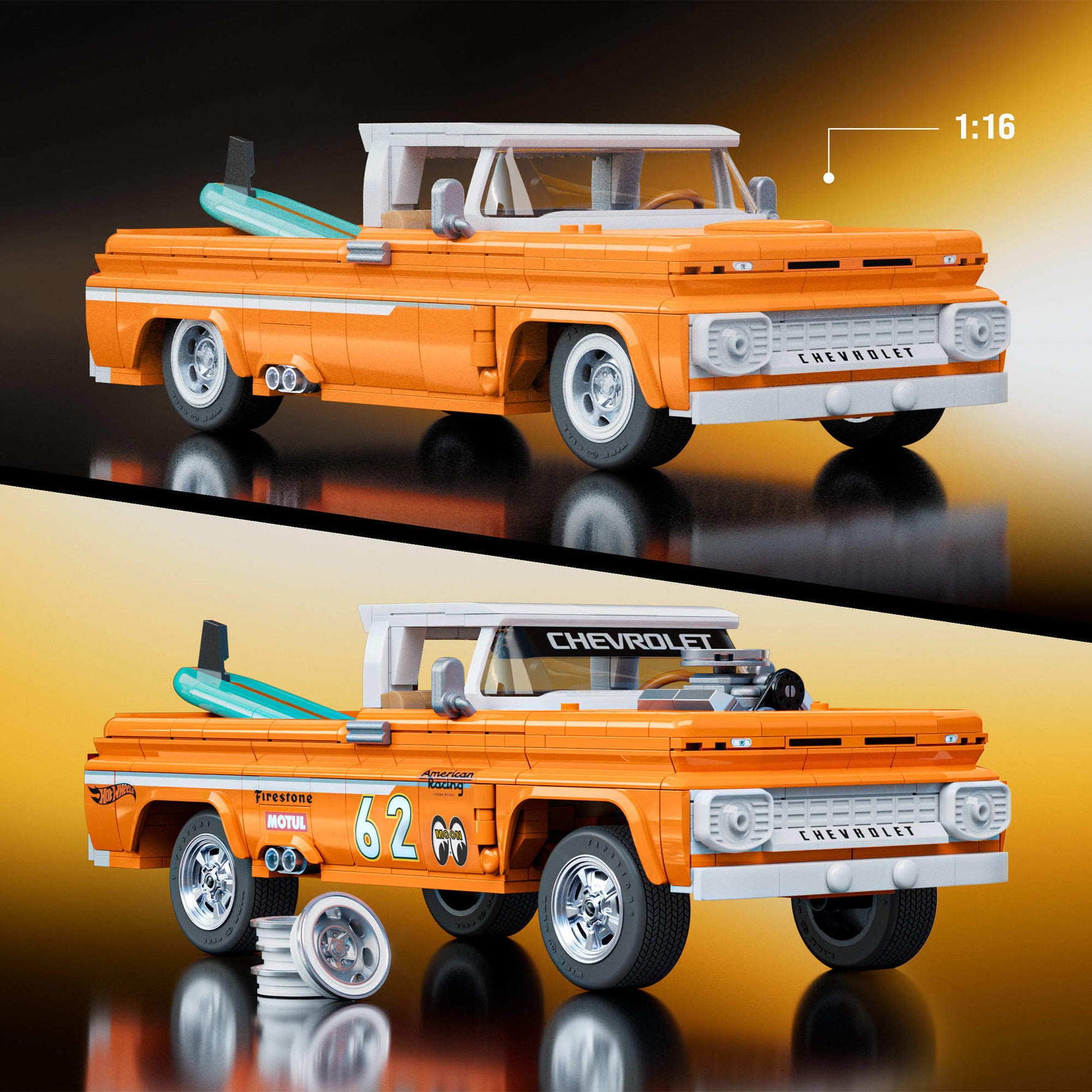 هوت ويلز مجموعة بناء وتركيب سيارة شيفروليه بيك أب مكعبات التركيب HotWheels