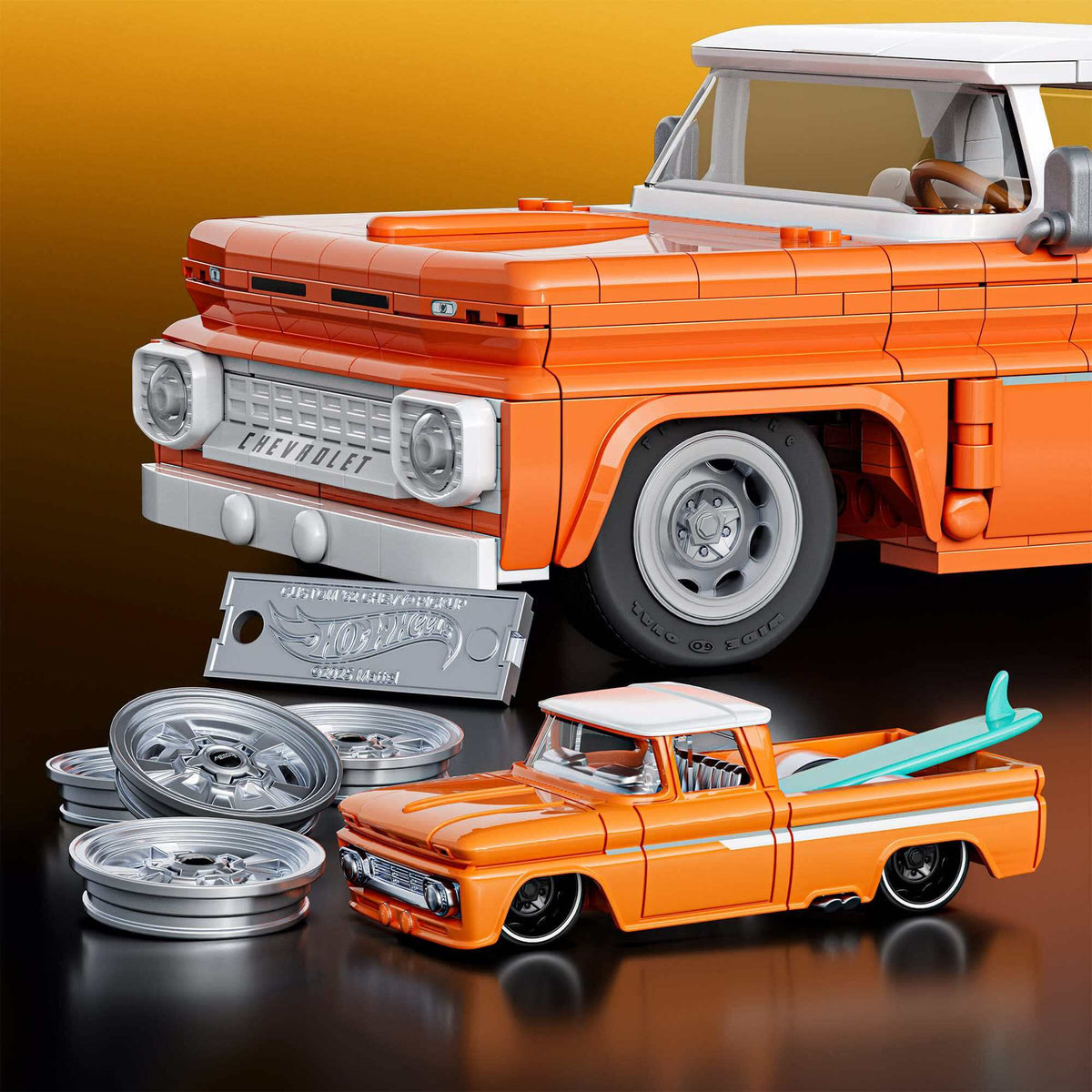 هوت ويلز مجموعة بناء وتركيب سيارة شيفروليه بيك أب مكعبات التركيب HotWheels
