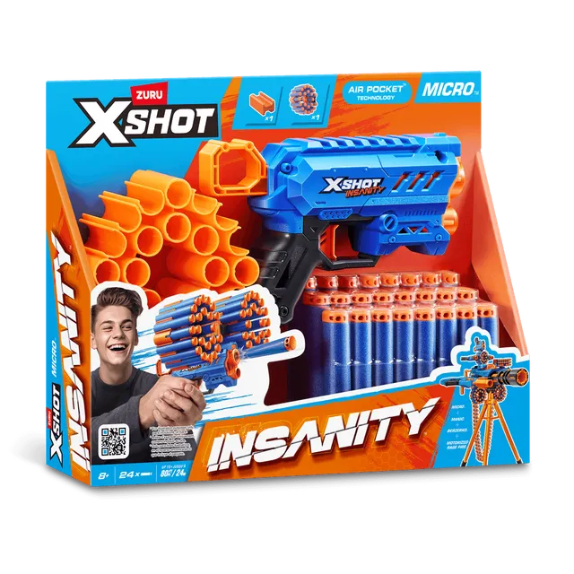 اكس شوت مسدس ميكرو مع 24 رصاصة مسدسات مطاطية Zuru