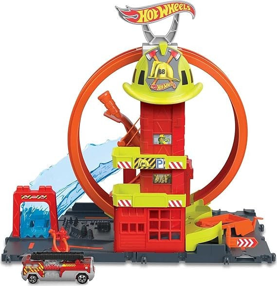 هوت ويلز قسم الاطفاء مع سياره الاطفاء مركبات مع مسار HotWheels