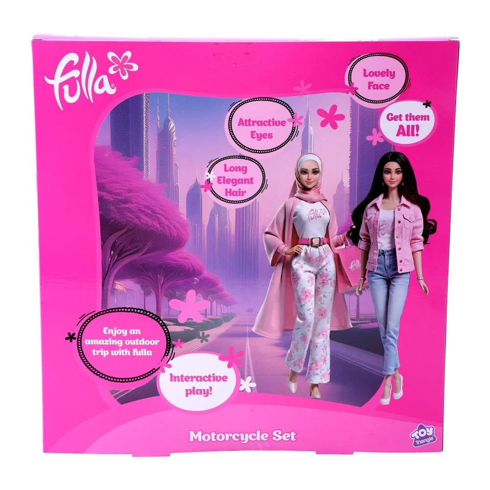 فلة دميه مع دراجة نارية باللون الوردي دمية مع اكسسوارات Fulla