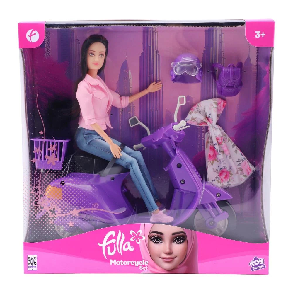 فلة دميه مع دراجة نارية أرجوانية دمية مع اكسسوارات Fulla