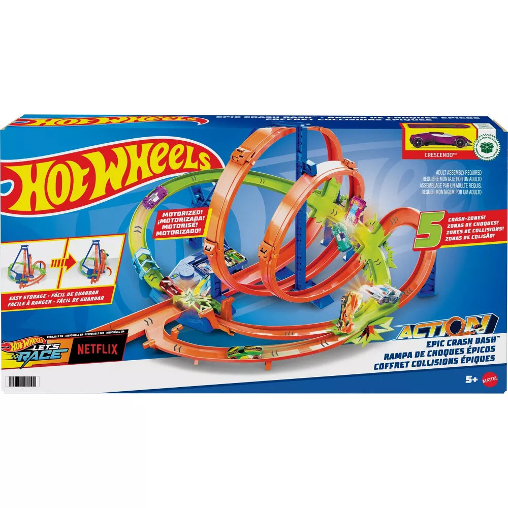 هوت ويلز مضمار مع 5 مناطق تحطم مركبات مع مسار HotWheels