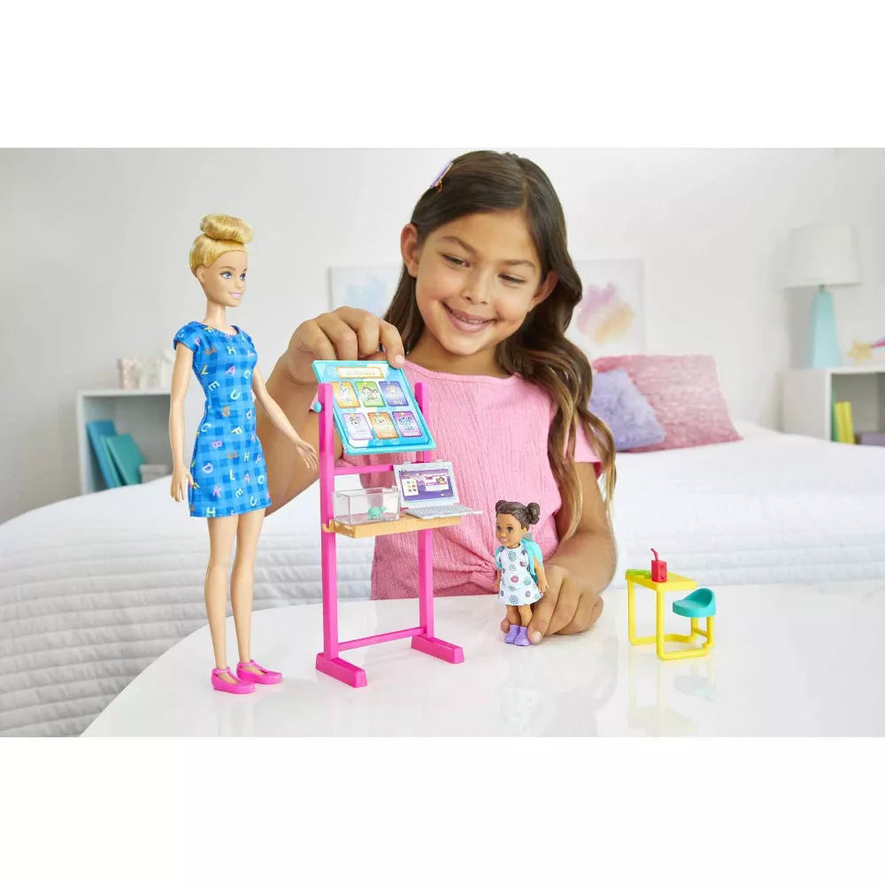 باربي دمية معلمة شقراء مع دمية صغيرة واكسسوارات دمية مع اكسسوارات Barbie