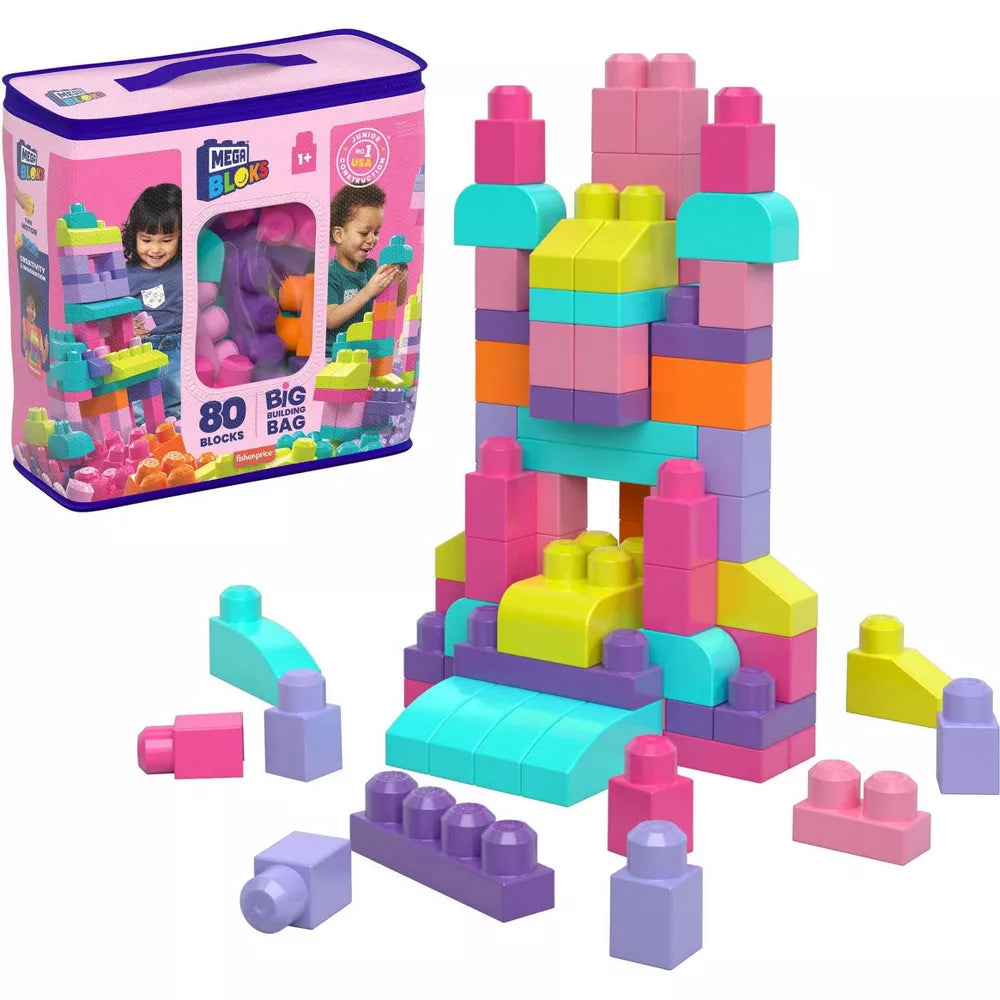 ميجا بلوكس حقيبة مكعبات البناء 80 قطعة المكعبات الكبيرة MEGA BLOKS