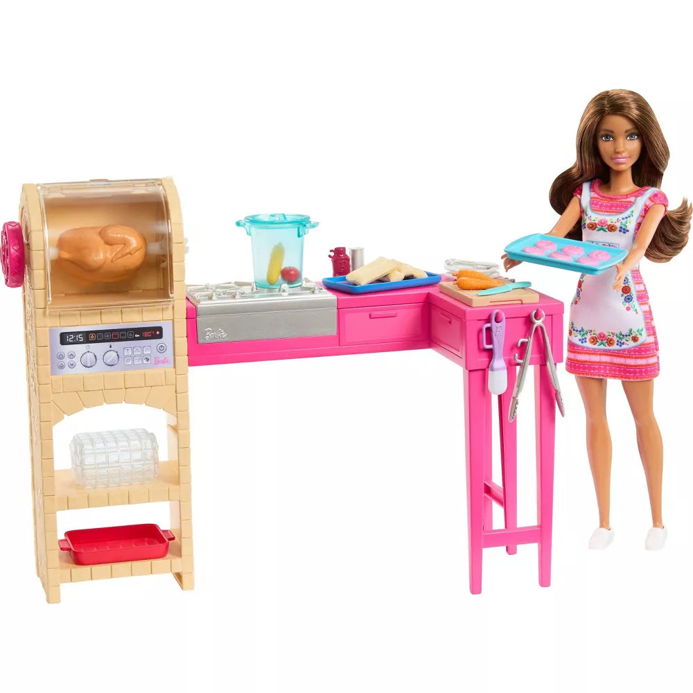 باربي دمية مع العاب مطبخ دمية مع اكسسوارات Barbie