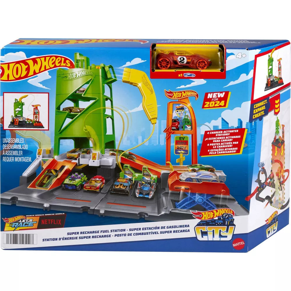 هوت ويلز محطة وقود سيتي سوبر ريتشارج مركبات مع مسار HotWheels