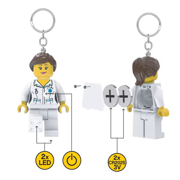 ليجو سلسلة مفاتيح مجسم الممرضة المضيئة مكعبات التركيب LEGO