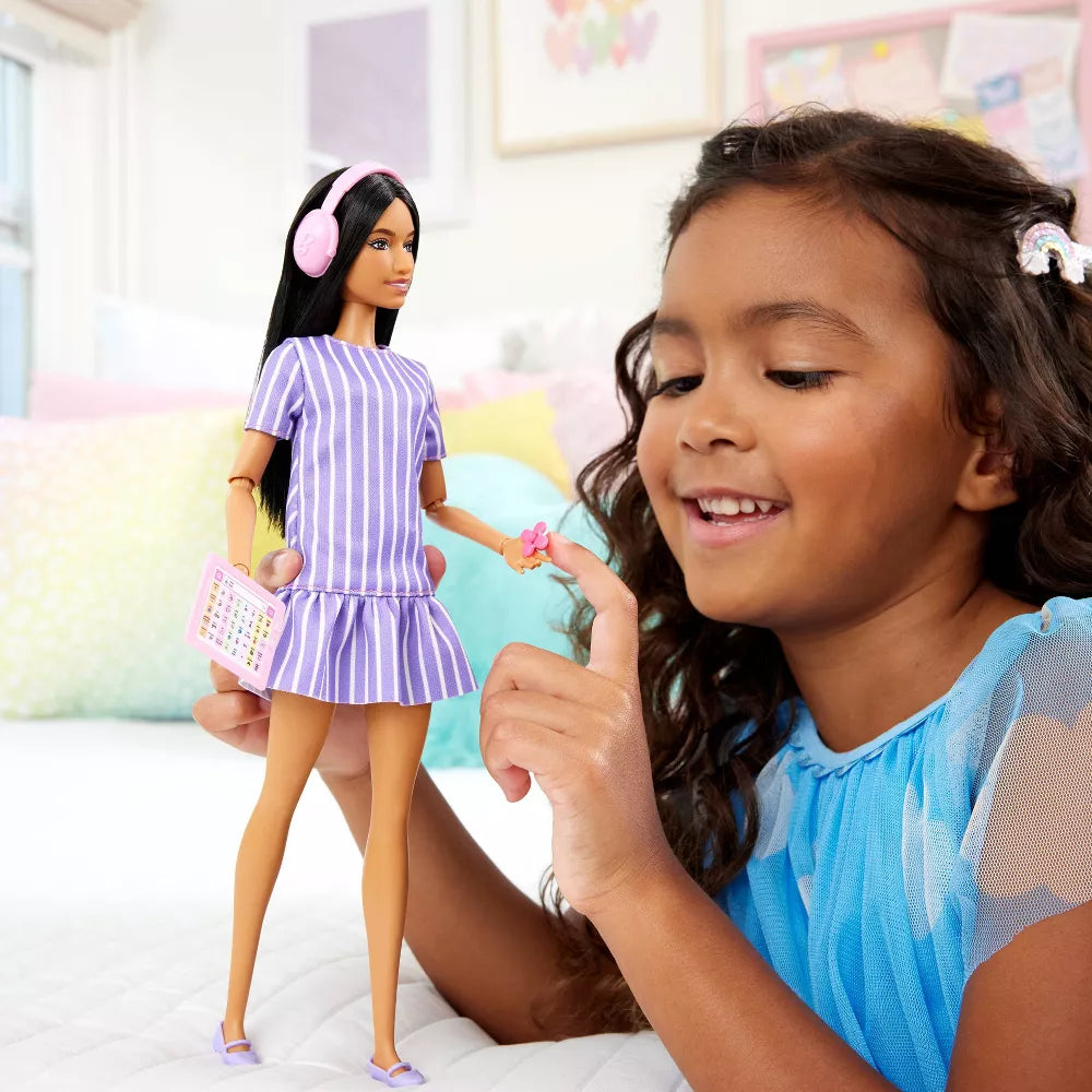 باربي دمية فاشونيستا بفستان مخطط بنفسجي دمى الشخصيات Barbie