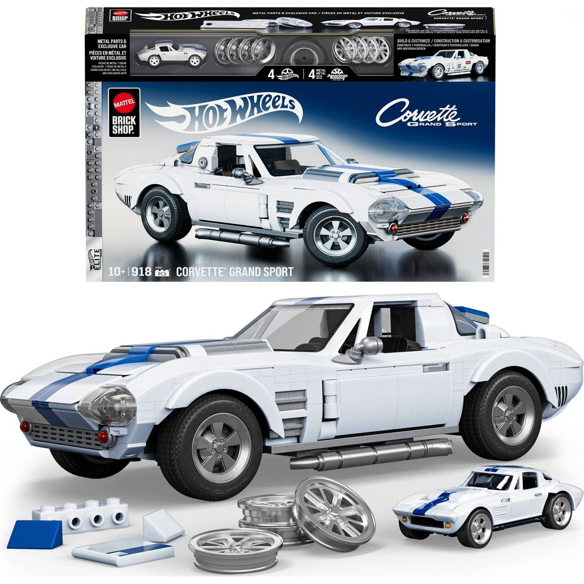 هوت ويلز مجموعة بناء وتركيب سيارة كورفيت جراند سبورت مكعبات التركيب HotWheels