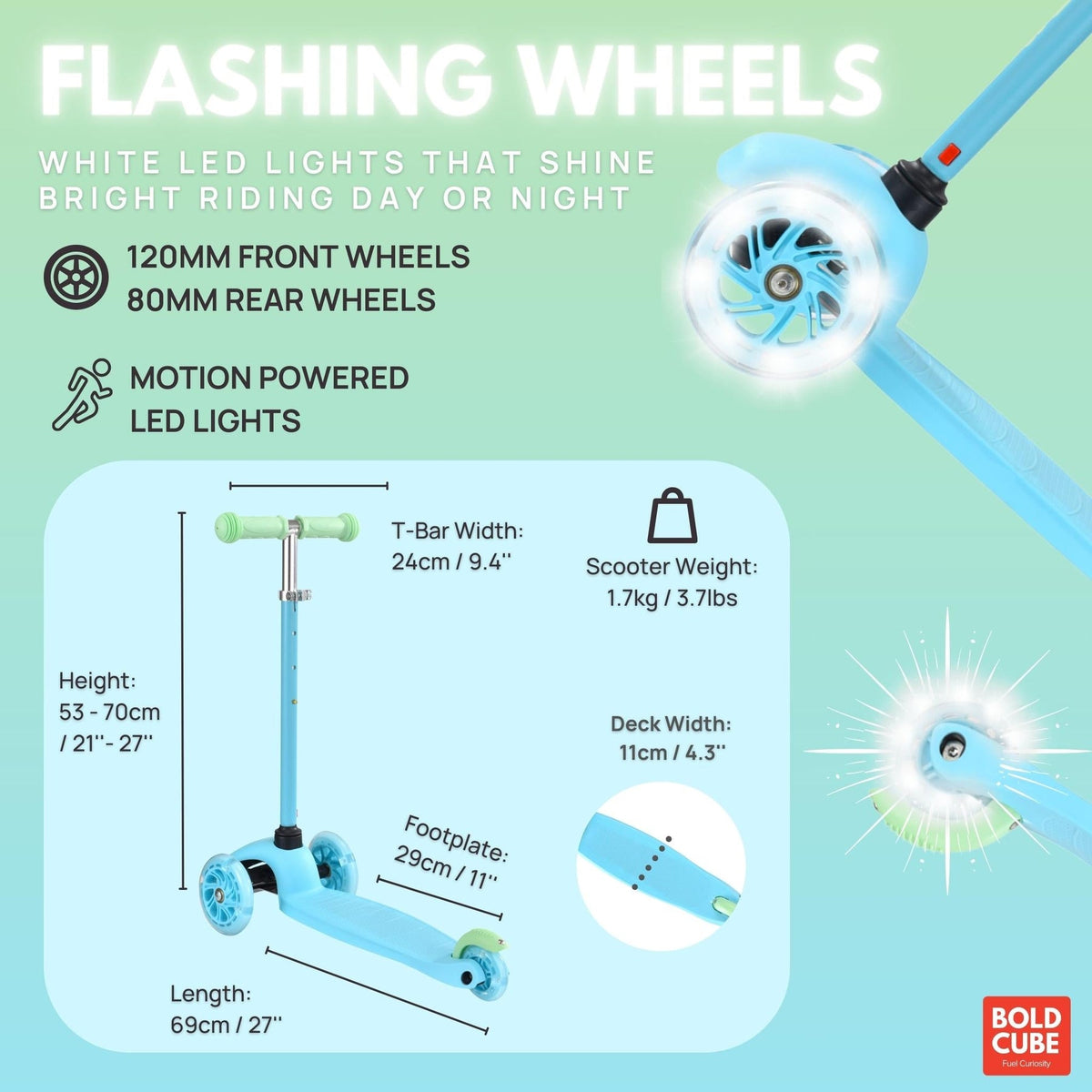 بولد كيوب سكوتر ازرق 3 عجلات قابل للطي سكوتر 3 عجلات BOLDCUBE