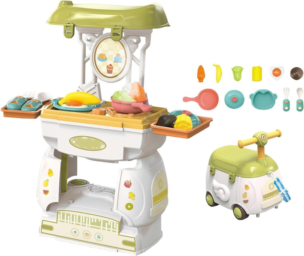عربة طبخ للأطفال 2 في 1 مع أدوات المائدة ألعاب المطابخ LOCAL