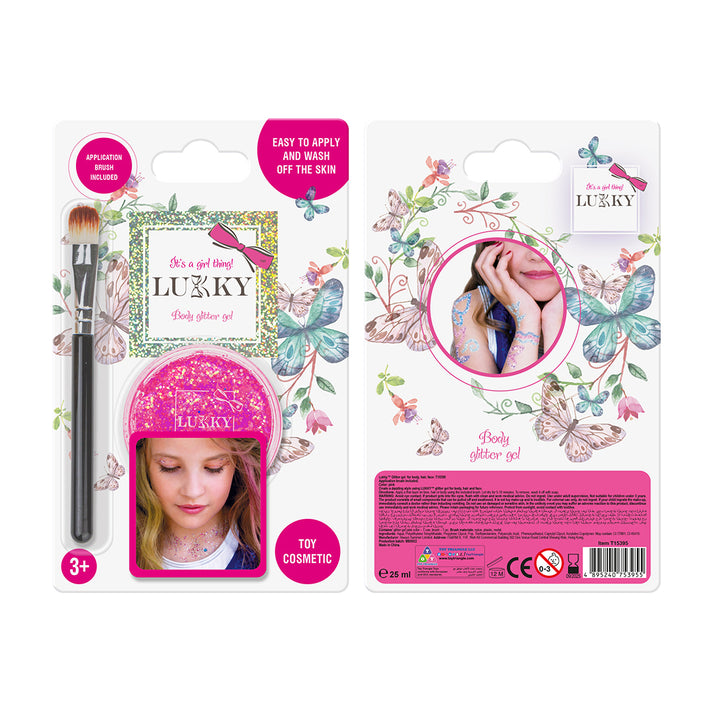 لوكي جل براق للجسم مع فرشاة وردي المكياج والتجميل LUKKY