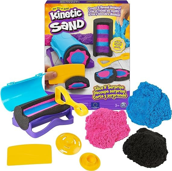 كينتيك ساند الرمل الاسود والبينك والازرق مع 7 ادوات الرمل الحركي تشكيل الرمل Kinetic SAND