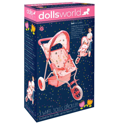 دولز وورلد عربة دمى قابلة للطي بثلاث عجلات 53 سم اكسسوارت الدمى Dolls World