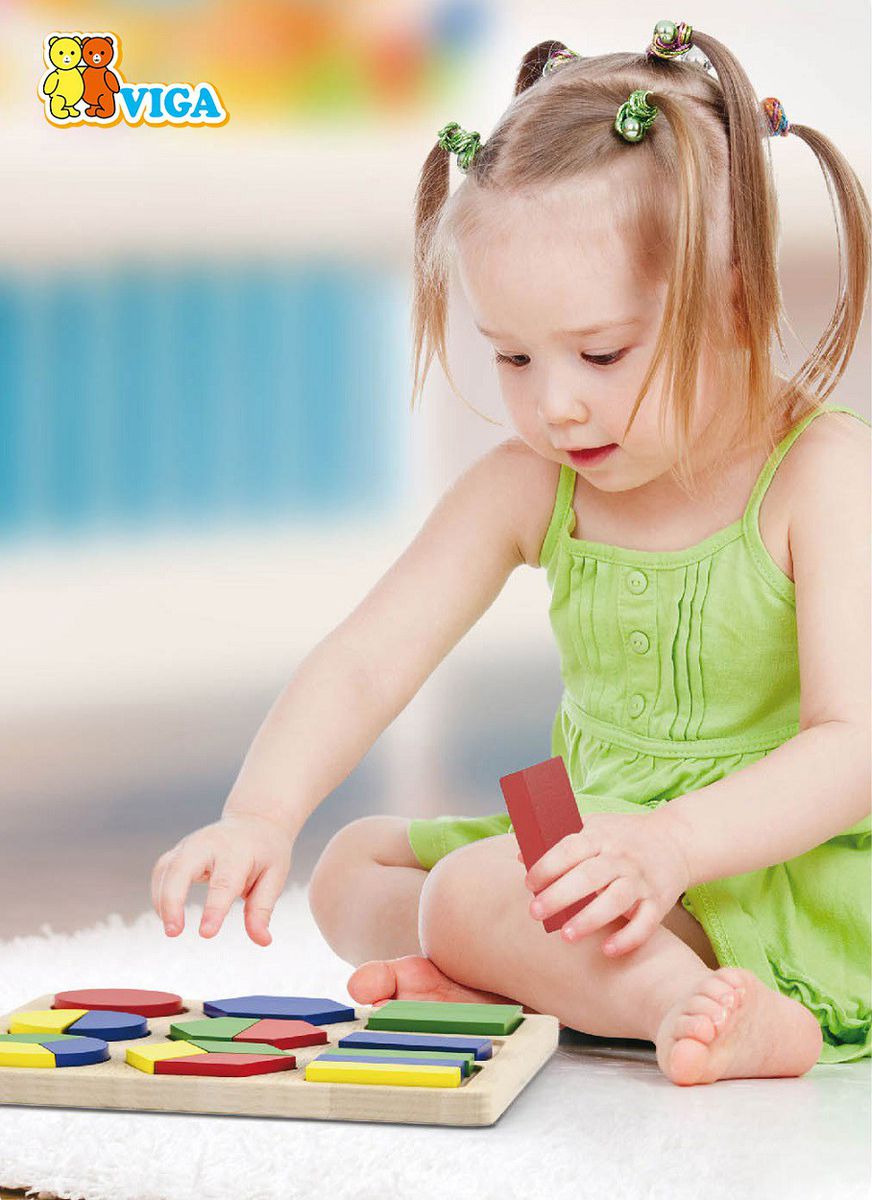 فيجا لعبة احجية مكعبات خشب باشكال هندسية 18 قطعة تعليمي تفاعلي VIGA