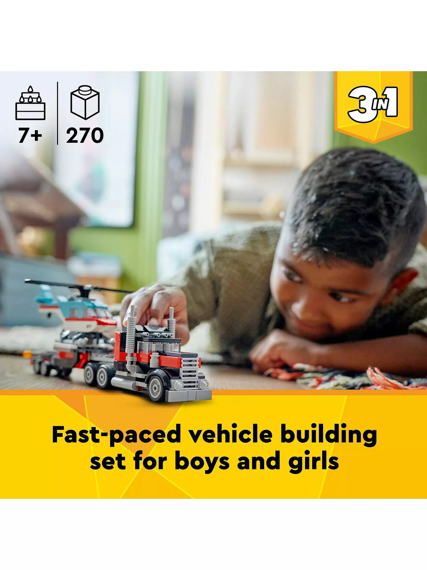 ليجو كريتور لعبة بناء شاحنة مسطحة 3 في 1 مع طائرة هليكوبتر مكعبات التركيب LEGO