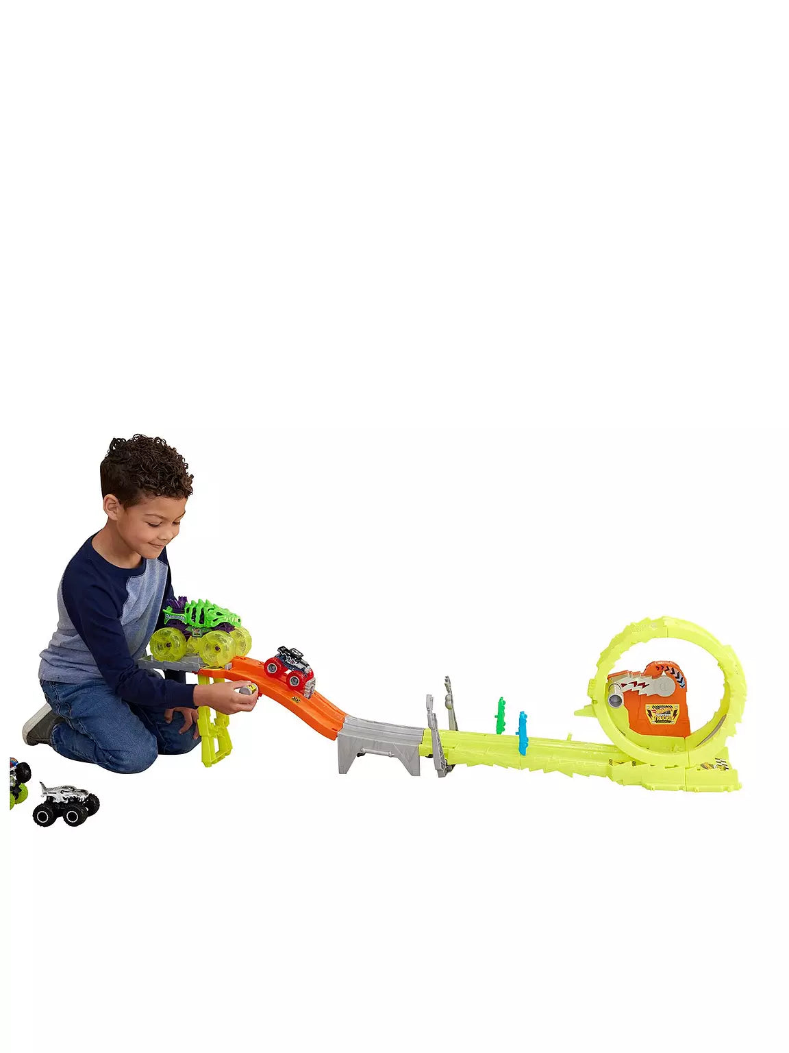 هوت ويلز لعبة تحدي سباق ومطاردة الشاحنات الوحشية مركبات مع مسار HotWheels