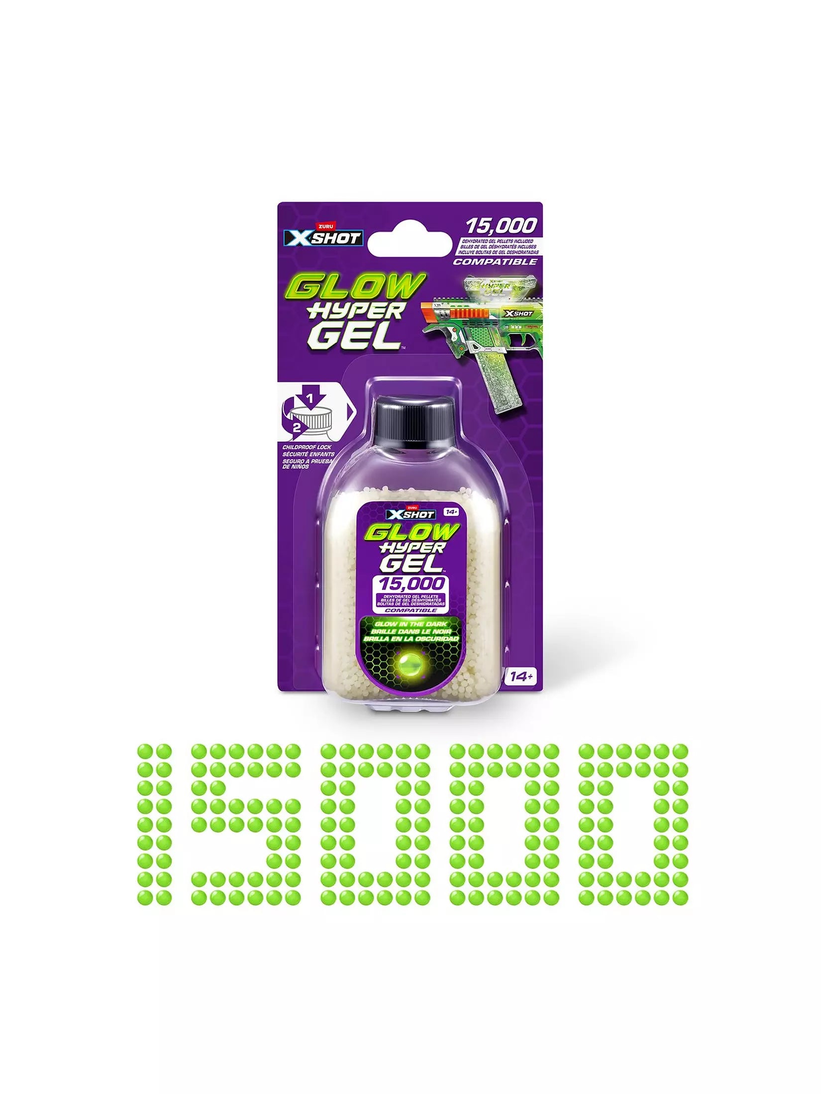 اكس شوت جل حبيبات 15000 مضيئة في الظلام مسدسات مطاطية Zuru